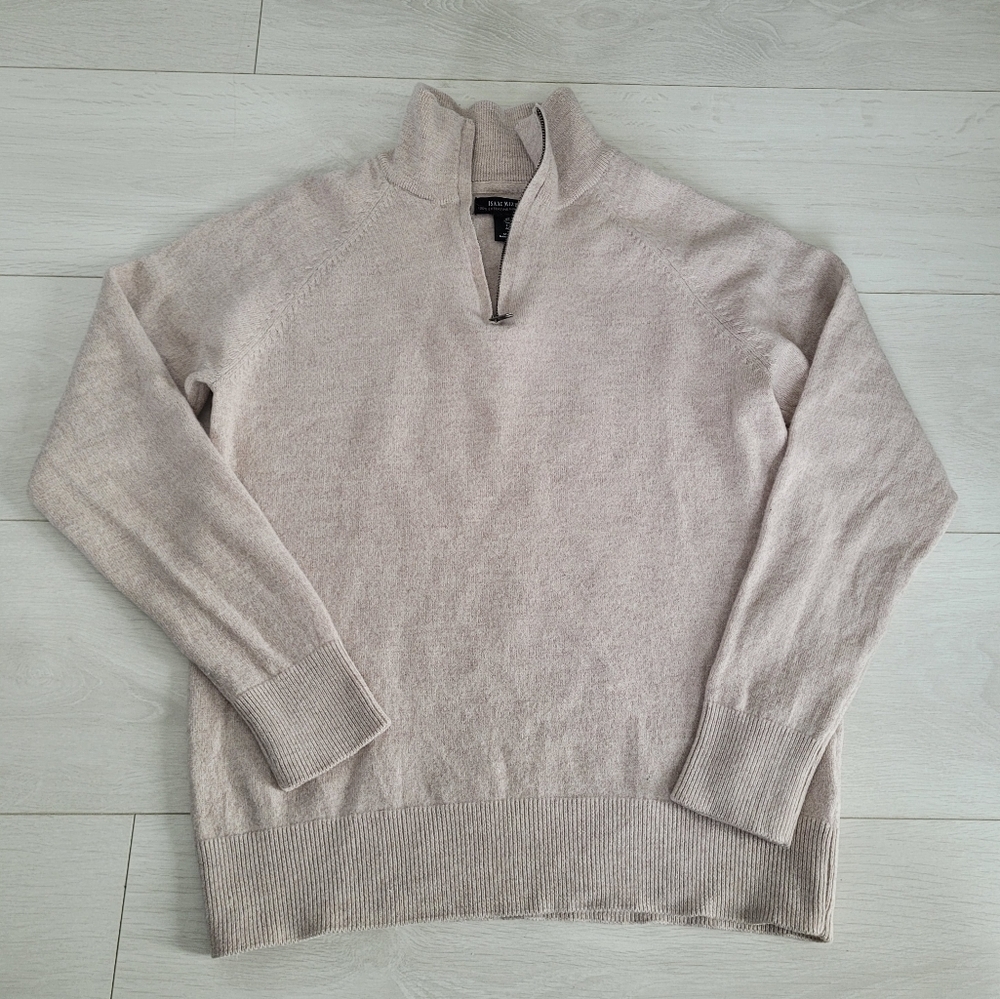 Isaac Mizrahi Cream 1/2 Zip 100% Merino Wool Sweater